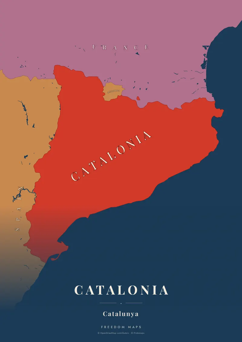 Catalonia poster map — Catalonia framing · Atlantic · serif