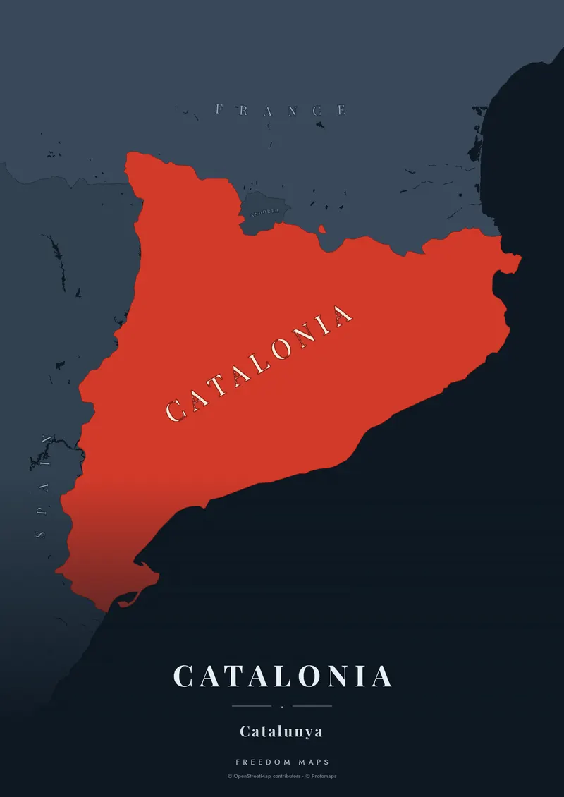 Catalonia poster map — Catalonia framing · Noir · serif