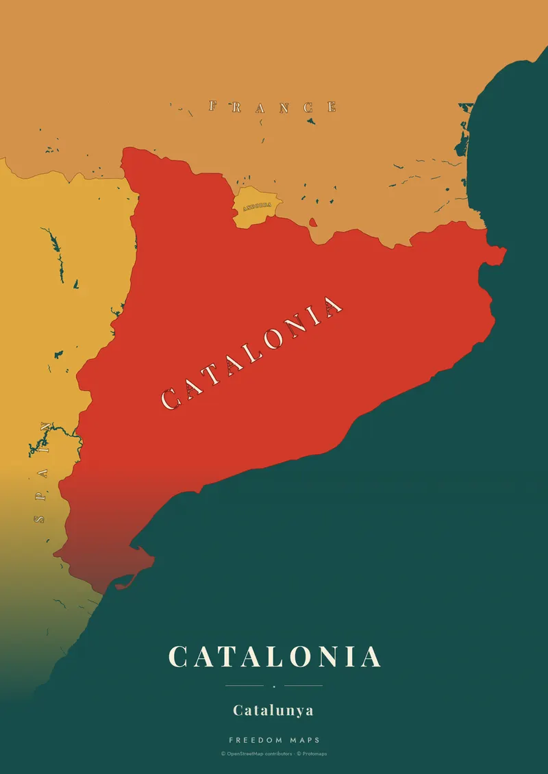 Catalonia poster map — Catalonia framing · Retro · serif