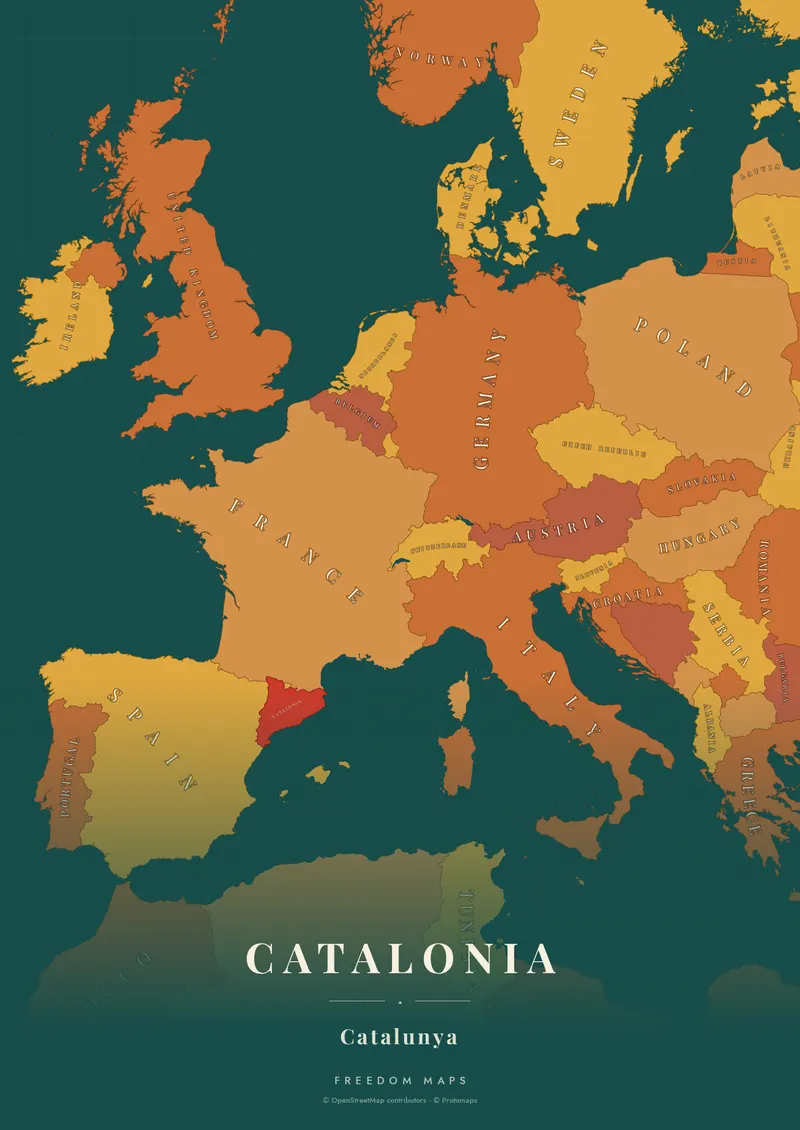 Catalonia poster map — Europe framing · Retro · serif