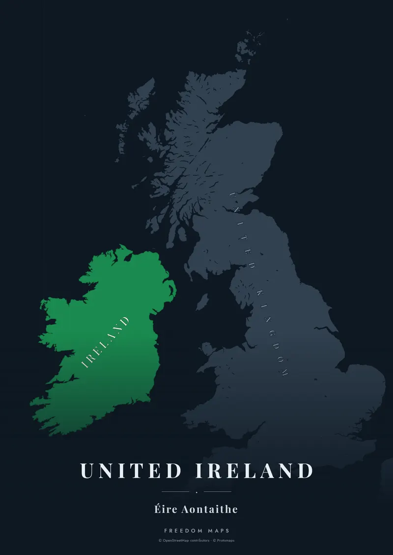 United Ireland poster map — British Isles framing · Noir · serif