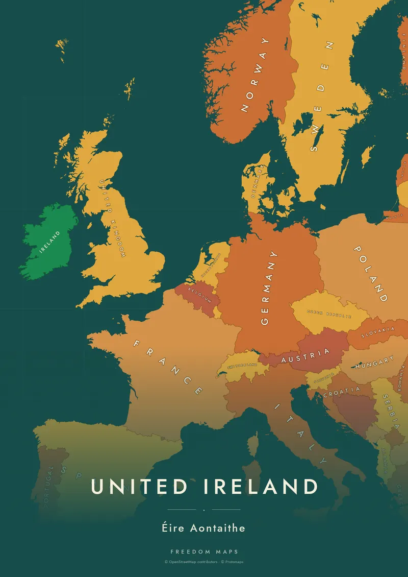 United Ireland poster map — Europe framing · Retro · sans