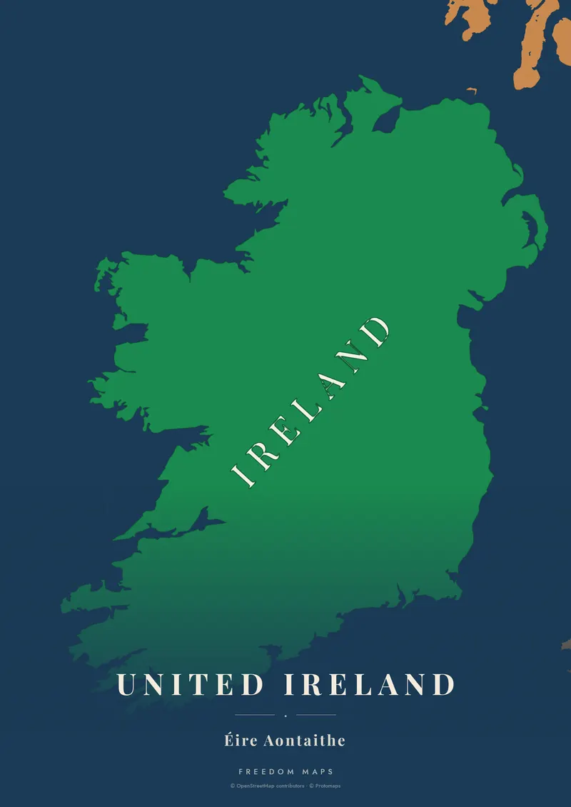 United Ireland poster map — Ireland framing · Atlantic · serif