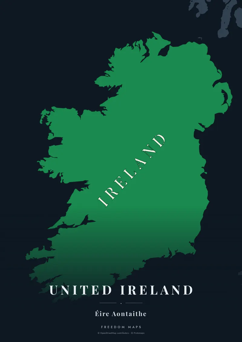 United Ireland poster map — Ireland framing · Noir · serif