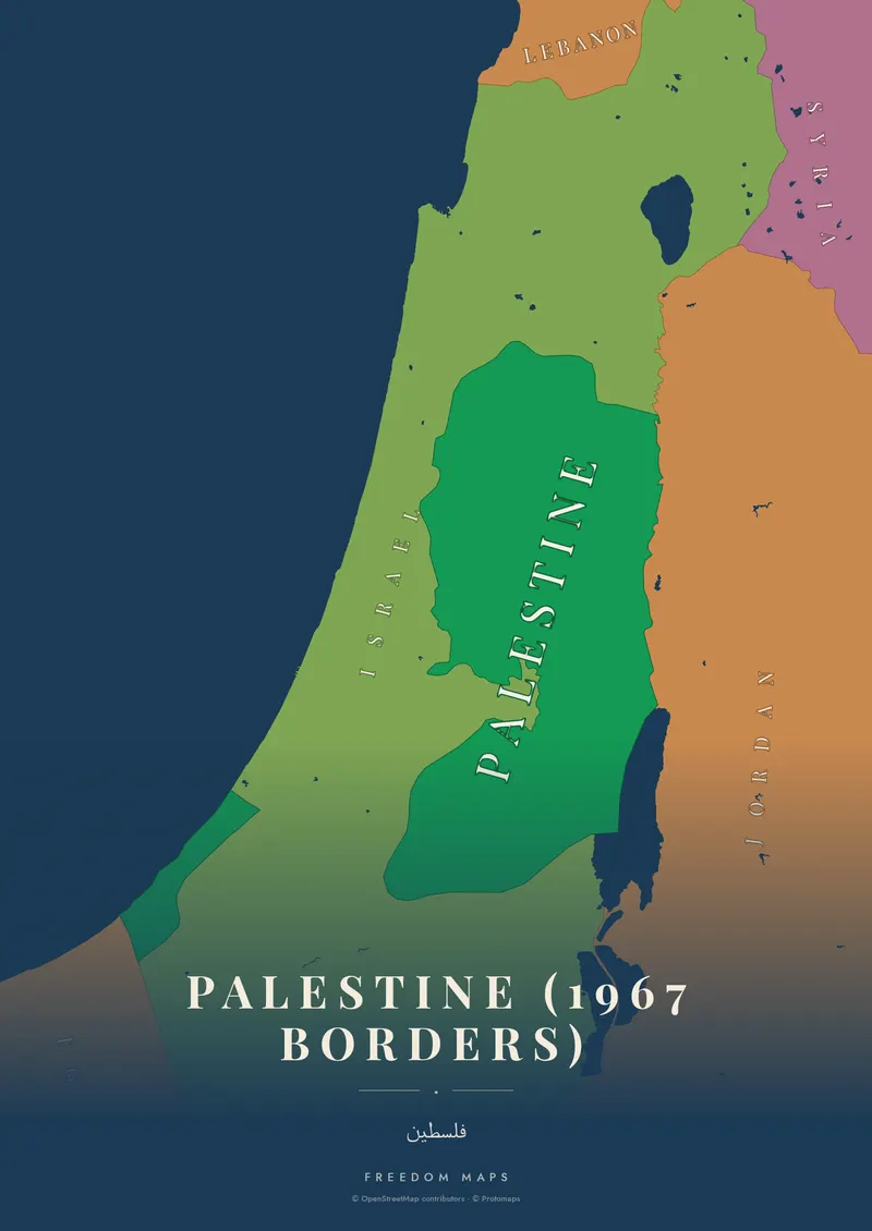 Palestine (1967 borders) poster map — Palestine framing · Atlantic · serif