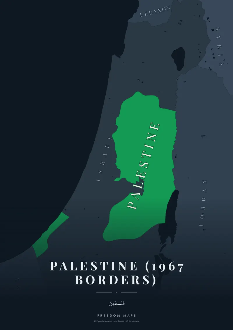 Palestine (1967 borders) poster map — Palestine framing · Noir · serif
