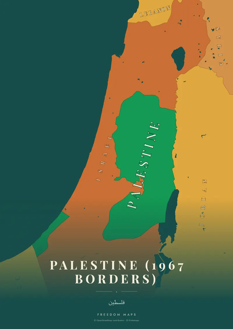 Palestine (1967 borders) poster map — Palestine framing · Retro · serif