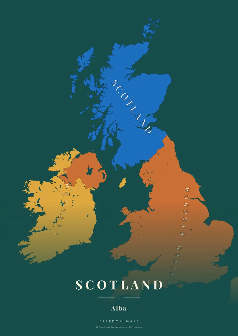 Scotland poster map — British Isles framing · Retro · serif