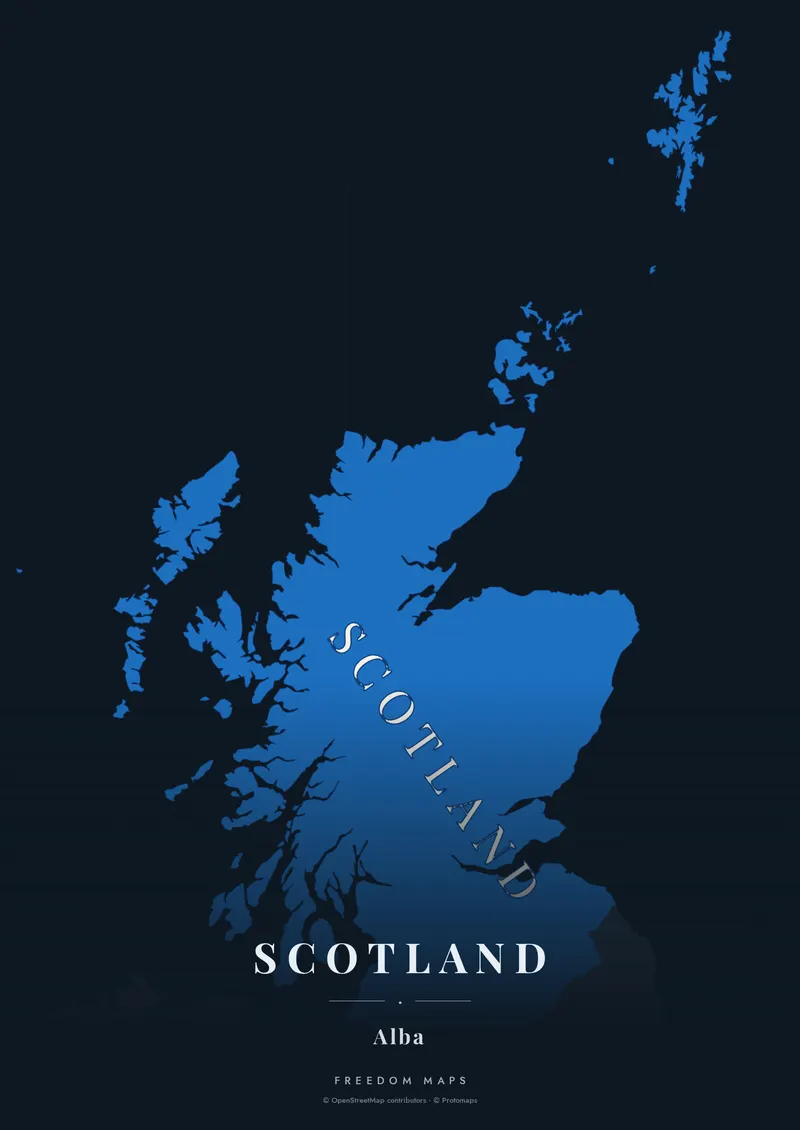 Scotland poster map — Scotland framing · Noir · serif